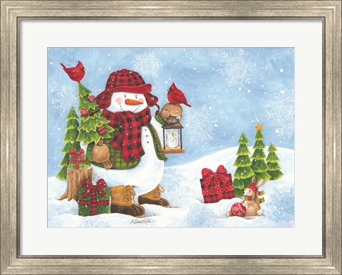 Framed Lodge Snowman Print