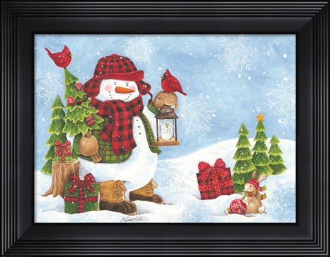Framed Lodge Snowman Print