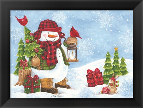 Framed Lodge Snowman Print