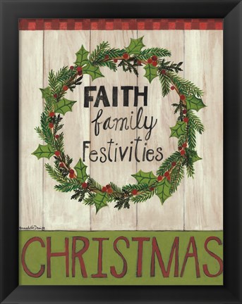 Framed Faith Family Festivities Wreath Print