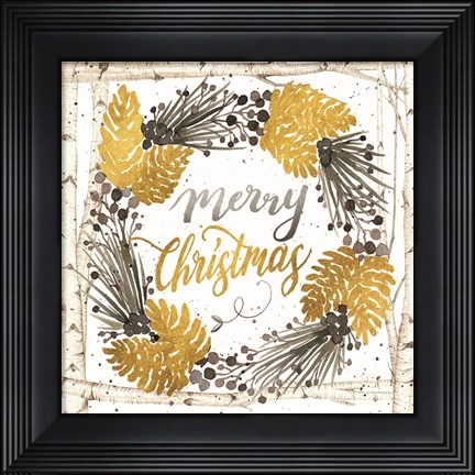 Framed Merry Christmas Birch Wreath Print