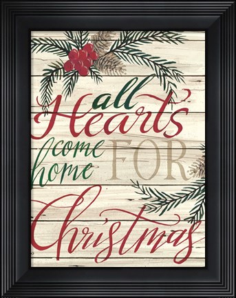 Framed All Hearts Come Home for Christmas Shiplap Print