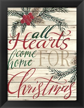 Framed All Hearts Come Home for Christmas Shiplap Print