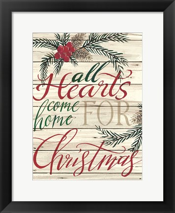 Framed All Hearts Come Home for Christmas Shiplap Print