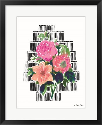 Framed Watercolor Floral with Black Lines Print