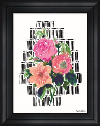 Framed Watercolor Floral with Black Lines Print