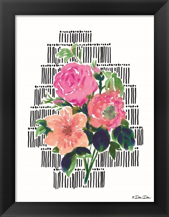 Framed Watercolor Floral with Black Lines Print