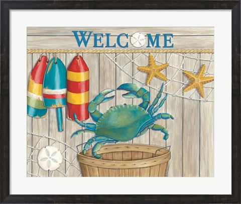 Framed Blue Crab &amp; Basket Print