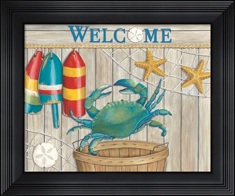 Framed Blue Crab &amp; Basket Print