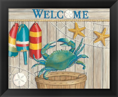 Framed Blue Crab &amp; Basket Print