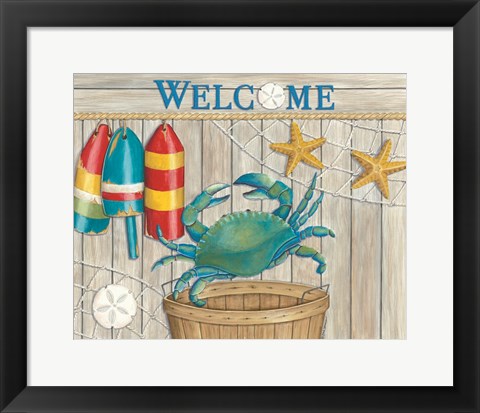 Framed Blue Crab &amp; Basket Print