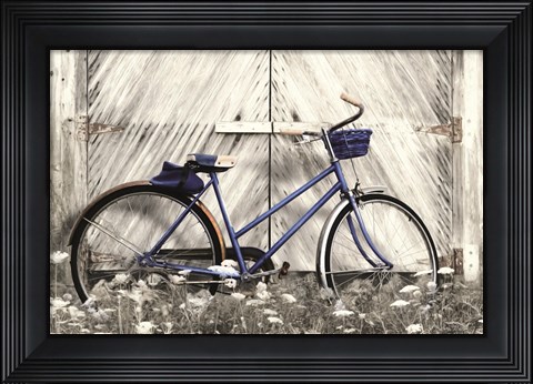 Framed Blue Bike at Barn Print