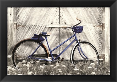 Framed Blue Bike at Barn Print