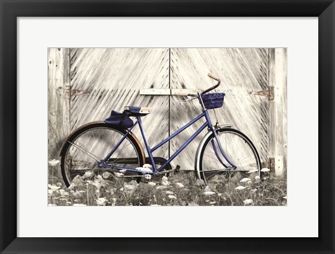 Framed Blue Bike at Barn Print