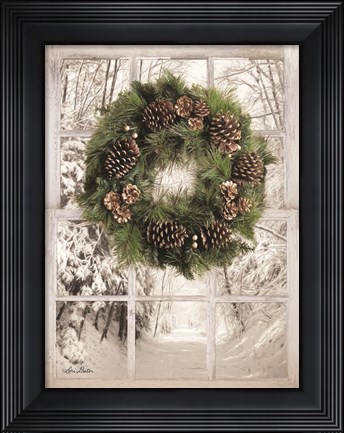 Framed Pine Tree Window View Print
