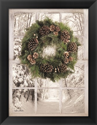 Framed Pine Tree Window View Print