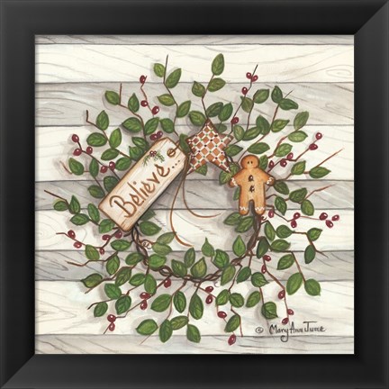 Framed Believe Wreath Print