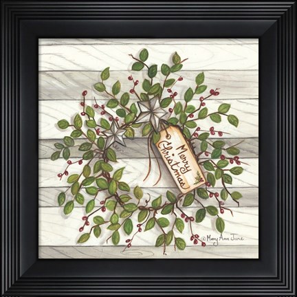 Framed Merry Christmas Wreath Print