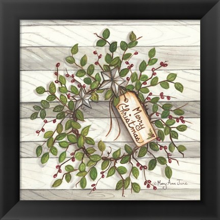 Framed Merry Christmas Wreath Print