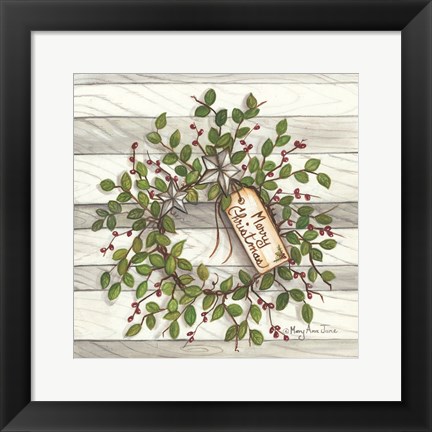 Framed Merry Christmas Wreath Print