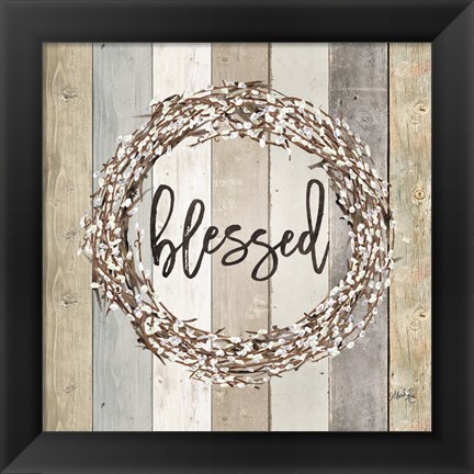 Framed Blessed Pussy Willow Wreath Print