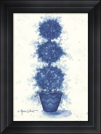 Framed Blue Triple Sphere Topiary Print