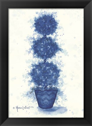 Framed Blue Triple Sphere Topiary Print