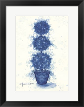 Framed Blue Triple Sphere Topiary Print