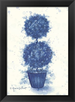 Framed Blue Double Sphere Topiary Print