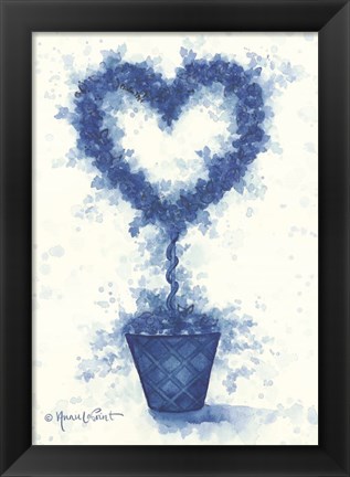 Framed Blue Heart Topiary Print