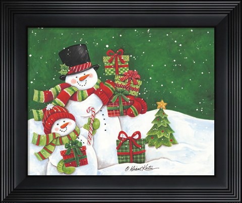 Framed Father and Son Merry Christmas Snowmen Print