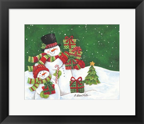 Framed Father and Son Merry Christmas Snowmen Print