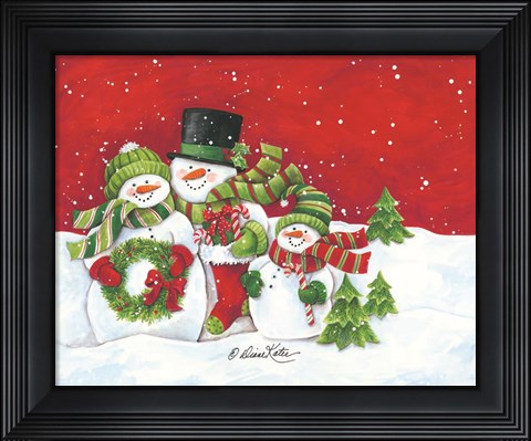 Framed Snowmen Family Merry Christmas Print