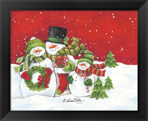 Framed Snowmen Family Merry Christmas Print