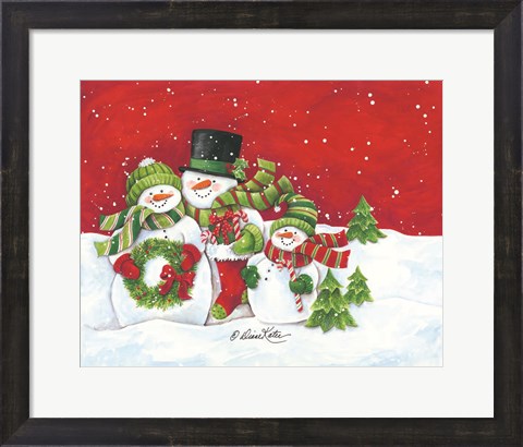 Framed Snowmen Family Merry Christmas Print