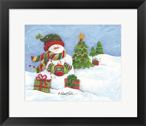 Framed Snowman with Ornament Print