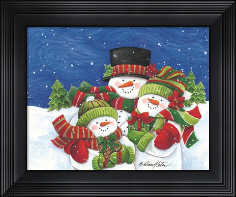 Framed Blustery Snowmen Family Print