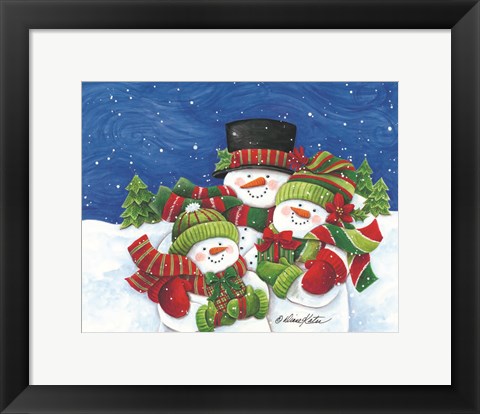 Framed Blustery Snowmen Family Print