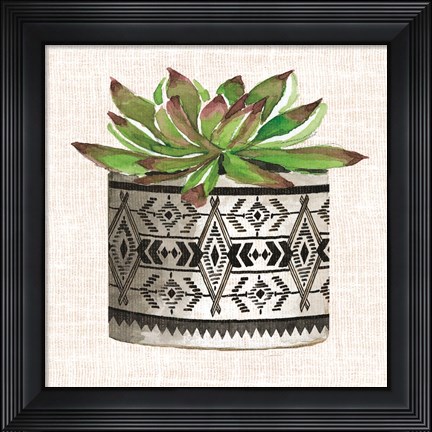 Framed Cactus Mud Cloth Vase I Print