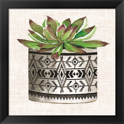 Framed Cactus Mud Cloth Vase I Print