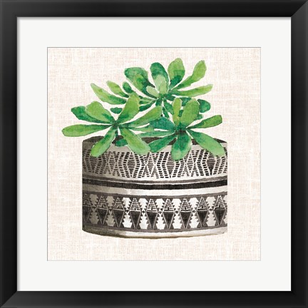 Framed Cactus Mud Cloth Vase II Print