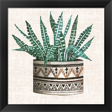 Framed Cactus Mud Cloth Vase III Print