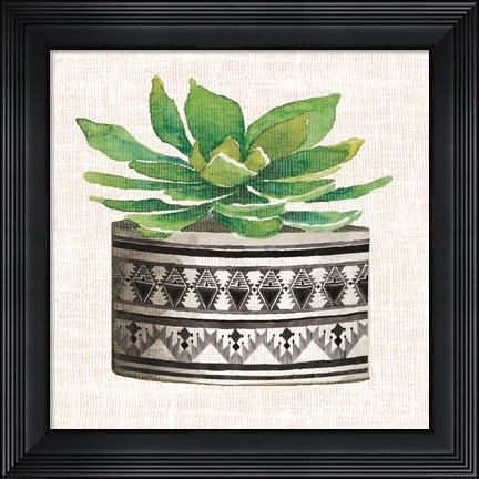 Framed Cactus Mud Cloth Vase IV Print