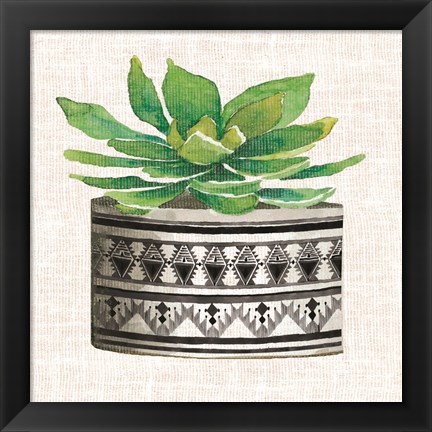 Framed Cactus Mud Cloth Vase IV Print