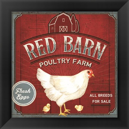 Framed Red Barn Poultry Farm Print