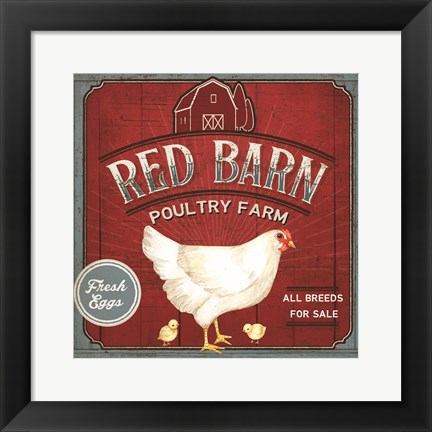 Framed Red Barn Poultry Farm Print