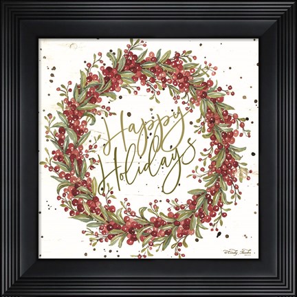 Framed Happy Holidays Berry Wreath Print