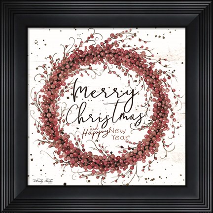 Framed Merry Christmas Berry Wreath Print