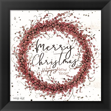 Framed Merry Christmas Berry Wreath Print