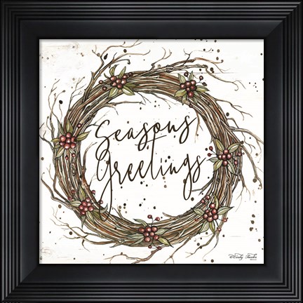 Framed Seasons Greetings Wreath Print